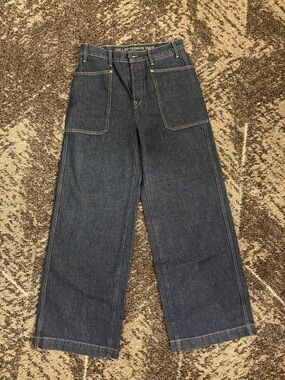 GAP Dark Blue Relaxed Wide-Leg Jeans with Front Patch Pockets